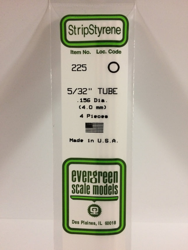 Evergreen 225 .156" (4.0mm) OD White Styrene Tubing All Scales - package