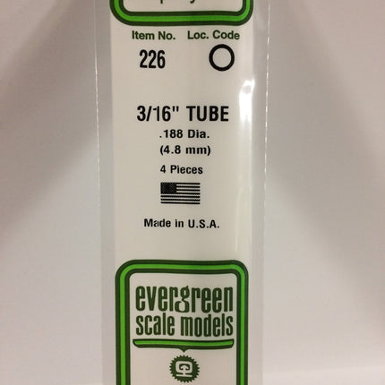 Evergreen 226 .188" (4.8mm) OD White Styrene Tubing All Scales - package