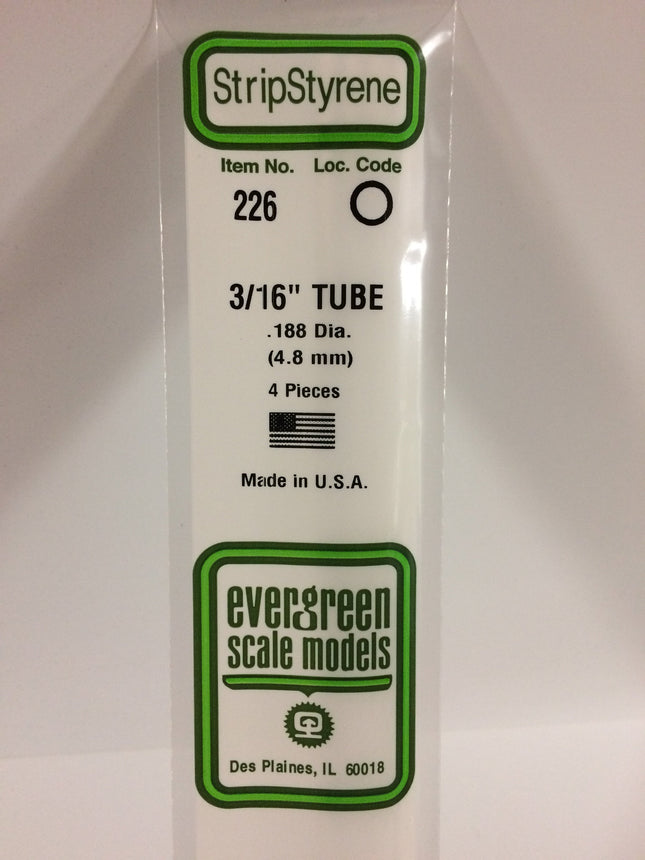 Evergreen 226 .188" (4.8mm) OD White Styrene Tubing All Scales - package