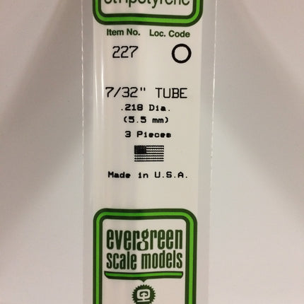 Evergreen 227 .219" (5.5mm) OD White Styrene Tubing All Scales - package