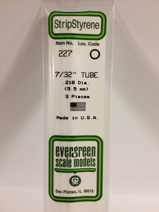 Evergreen 227 .219" (5.5mm) OD White Styrene Tubing All Scales - package