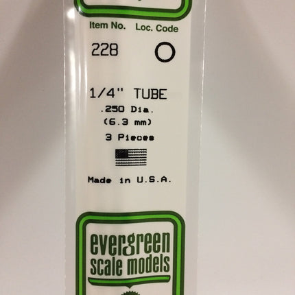 Evergreen 228 .250" (6.3mm) OD White Styrene Tubing All Scales - package