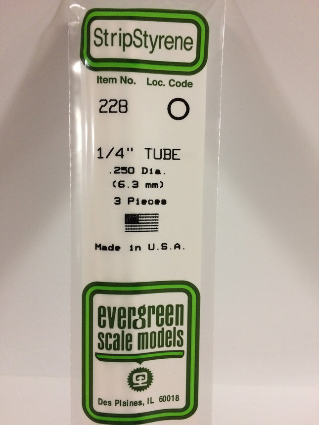 Evergreen 228 .250" (6.3mm) OD White Styrene Tubing All Scales - package