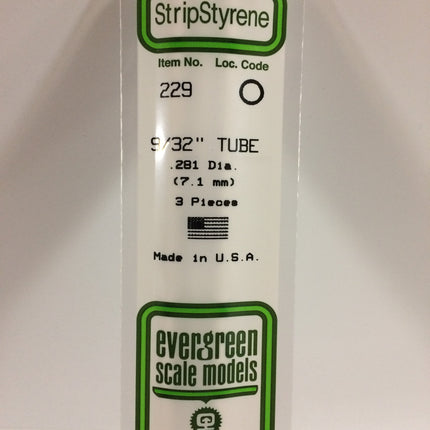 Evergreen 229 .281" (7.1mm) OD White Styrene Tubing All Scales - package