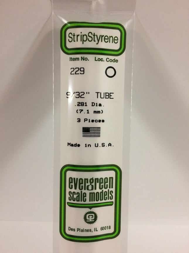 Evergreen 229 .281" (7.1mm) OD White Styrene Tubing All Scales - package