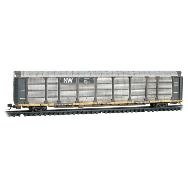 Micro Trains 11144460 | 89' Tri-Level Enclosed Auto Rack - Ready to Run - Norfolk & Western #911813 (Weathered, black, yellow, NW Logo) | N Scale