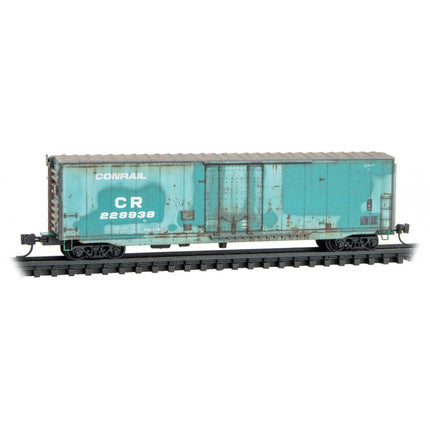 Micro Trains 98305041 | 50' Boxcar 3-Pack (2 Plug and 1 Single-Door) 3-Pack (Jewel Cases) - Ready to Run - Conrail #160005, 361038, 229938 (Weathered, ExpPC, NYC, Jade Green) | N Scale