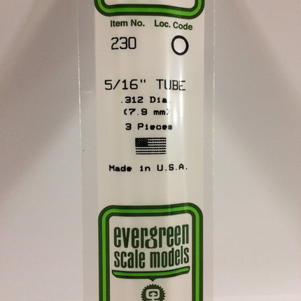 Evergreen 230 .312" (7.9mm) OD White Styrene Tubing All Scales - package