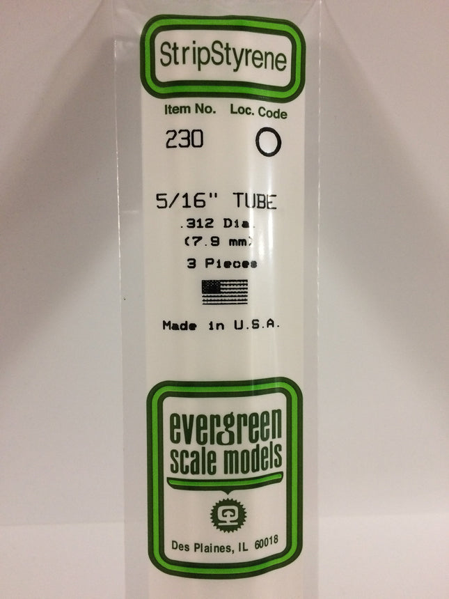 Evergreen 230 .312" (7.9mm) OD White Styrene Tubing All Scales - package