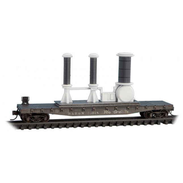 Micro Trains 98302232 | 50' Fishbelly-Side Flatcar w/Power Insulator 2-Pack (Jewel Cases) - Ready to Run - Denver & Rio Grande Western #23018, 23027 (Weathered, black) | N Scale