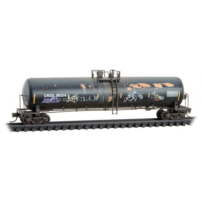 Micro Trains  11044611 | 56' General-Service Tank Car - Ready to Run - Cargill CRGX #16014 (Weathered, black, Graffiti) | N Scale