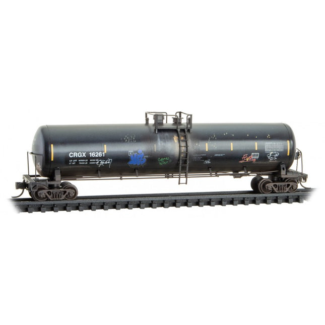 Micro Trains 11045612 | 56' General-Service Tank Car - Ready to Run - Cargill CRGX #16261 (Weathered, black, Graffiti) | N Scale