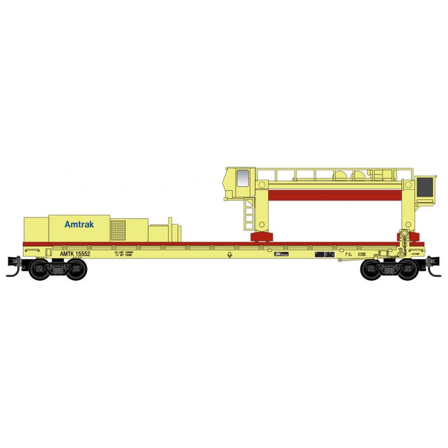 Micro Trains 06400500 | Concrete Tie Rolling Gantry Flatcar - Ready to Run - Amtrak #15552 (yellow, red) | N Scale
