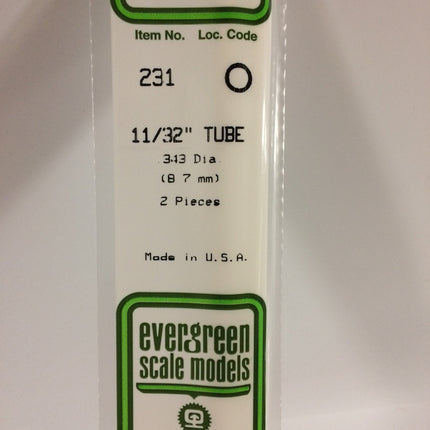 Evergreen 231 .344" (8.3mm) OD White Styrene Tubing All Scales - package