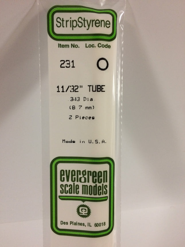 Evergreen 231 .344" (8.3mm) OD White Styrene Tubing All Scales - package