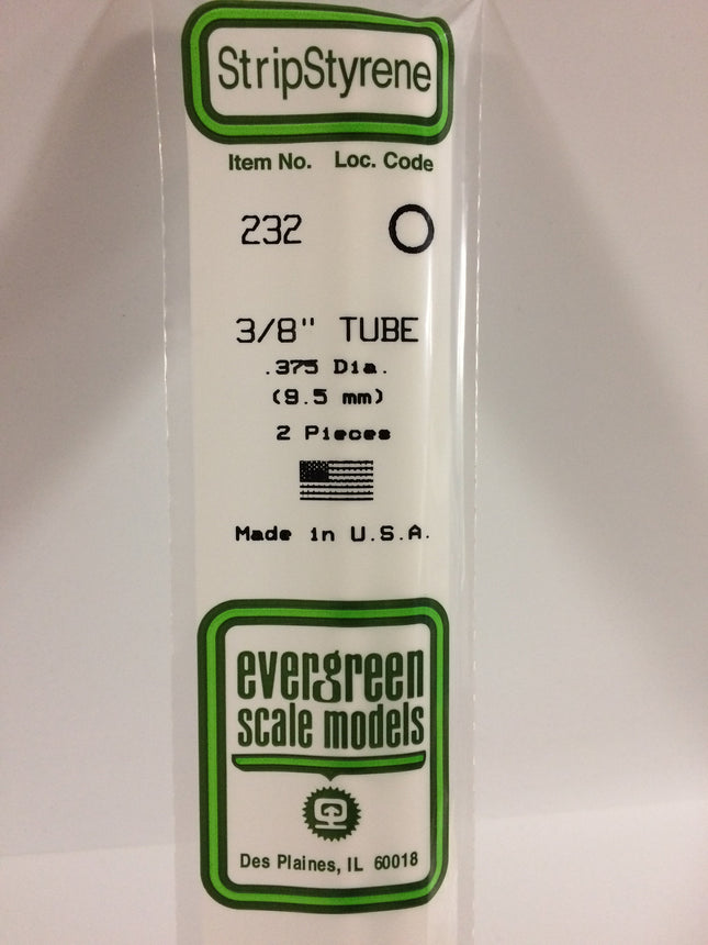 Evergreen 232 .375" (9.5mm) OD White Styrene Tubing All Scales - package