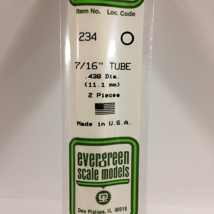 Evergreen 234 .438" (11.1mm) OD White Styrene Tubing All Scales - package