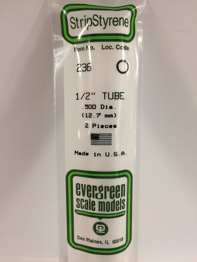 Evergreen 236 .500" (12.7mm) OD White Styrene Tubing All Scales - package