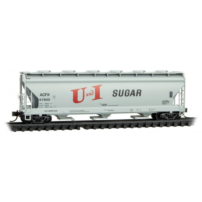 Micro Trains 09300200 | ACF 3-Bay Center Flow Covered Hopper w/Round Hatches - Ready to Run - Utah-Idaho Sugar Company ACFX #47900 (gray, red, black) | N Scale