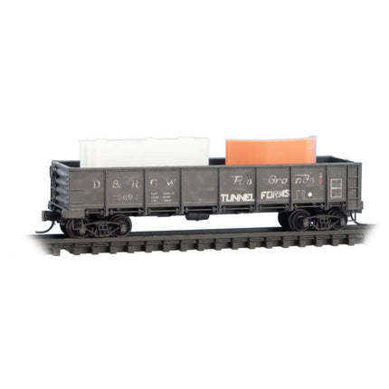 Micro Trains 993 02 244 | 40' Drop-Bottom Gondola w/Tunnel Forms Load 3-Pack (Foam) - Ready to Run - Denver & Rio Grande Western #72692, 72628, 72681 (Weathered, black) | N Scale
