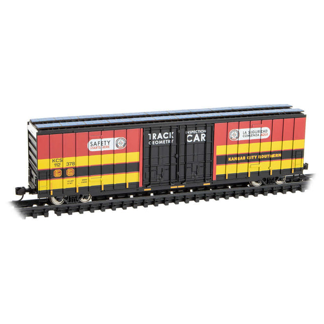 Micro Trains Kansas City Southern N Scale boxcar, 60' rib-side, automated track inspection car model.