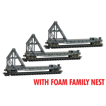 Micro Trains 993 02 249 | 50' Fishbelly-Side Flatcar w/Ice Breaker Kit 3-Pack - Ready to Run - Foam Case - Clinchfield #10124, 10133, 10131 | N Scale