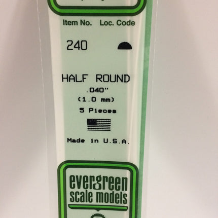 Evergreen 240 .040" (1.0mm) White Styrene Half Round All Scales - package