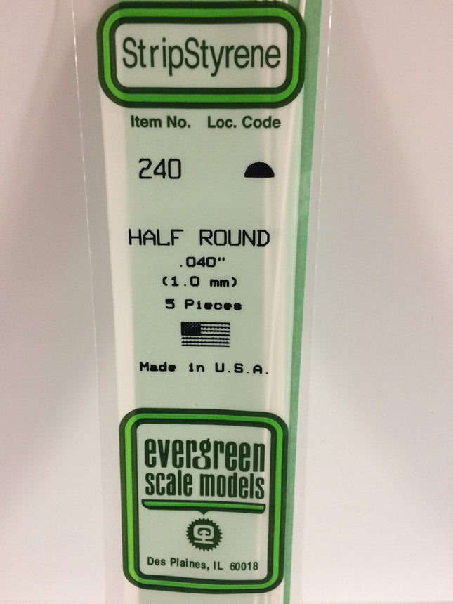 Evergreen 240 .040" (1.0mm) White Styrene Half Round All Scales - package