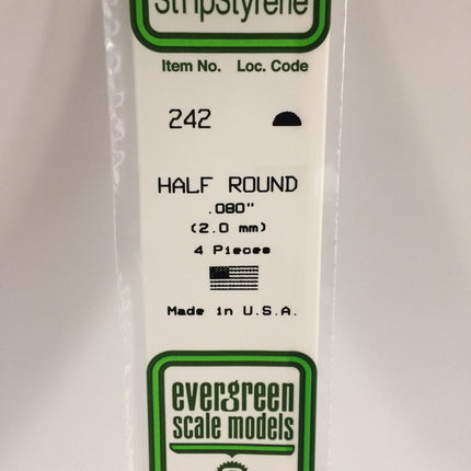 Evergreen 242 .080" (2.0mm) White Styrene Half Round All Scales - package