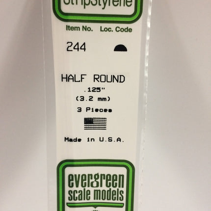 Evergreen 244 .125" (3.2mm) White Styrene Half Round All Scales - package