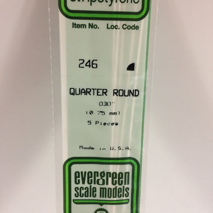 Evergreen 246 .030" (.75mm) White Styrene Quarter Round All Scales - package