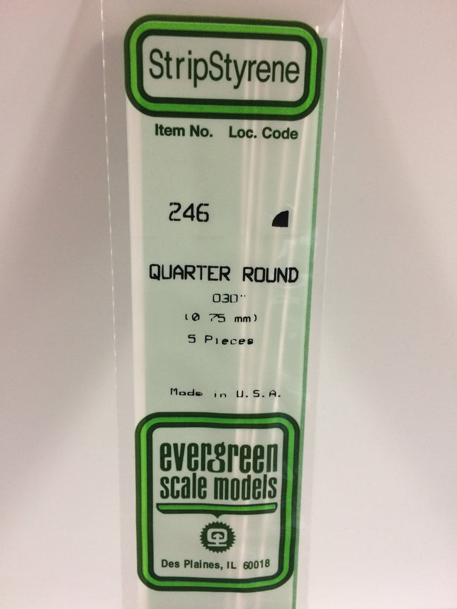 Evergreen 246 .030" (.75mm) White Styrene Quarter Round All Scales - package
