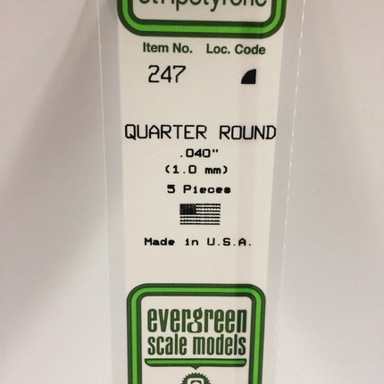 Evergreen 247 .040" (1.0mm) White Styrene Quarter Round All Scales - package
