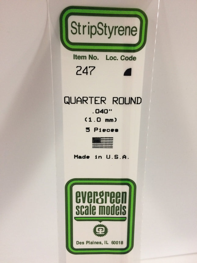Evergreen 247 .040" (1.0mm) White Styrene Quarter Round All Scales - package