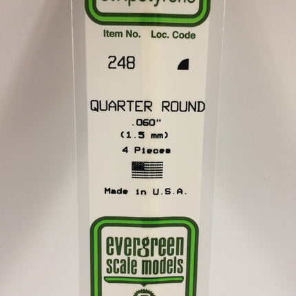 Evergreen 248 .060" (1.5mm) White Styrene Quarter Round All Scales - package
