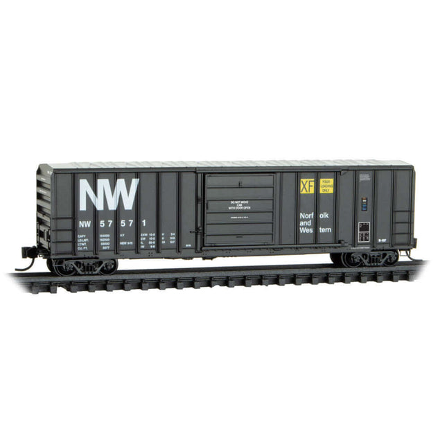 Micro-Trains N Scale Norfolk & Western 50' Rib Side Boxcar RD# 57571, designed for food loading, featuring NW graphics.