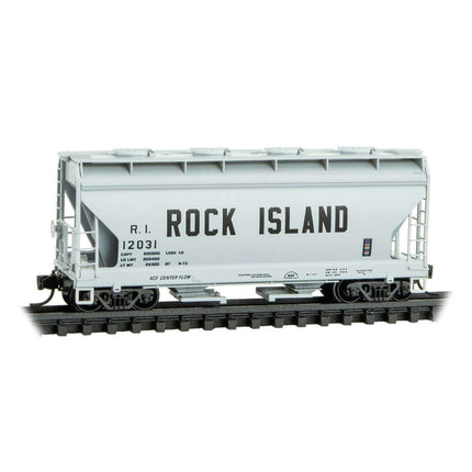 Micro-Trains Rock Island 2-Bay Covered Hopper #12031 in N Scale, ideal for chemical service displays.