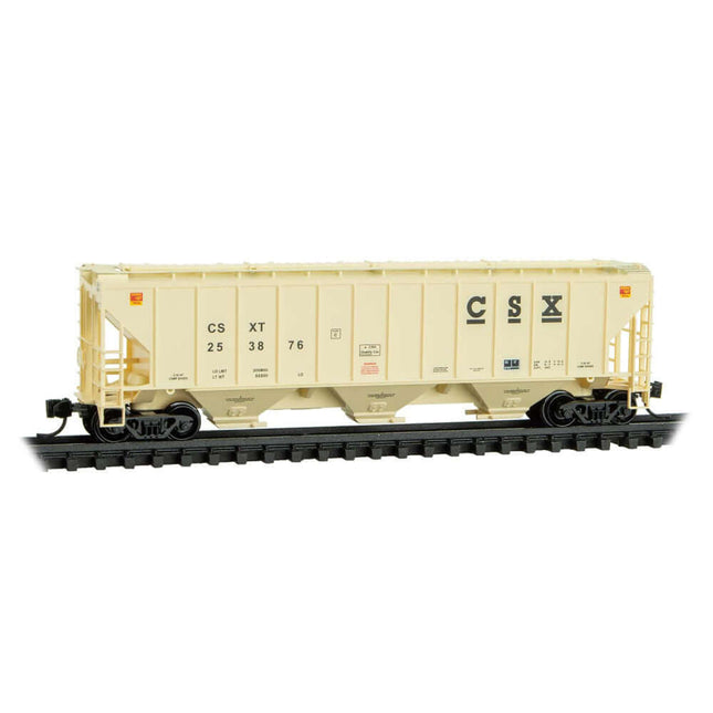 CSX 3-Bay Covered Hopper model #253876 in N Scale, ideal for modern freight operations.