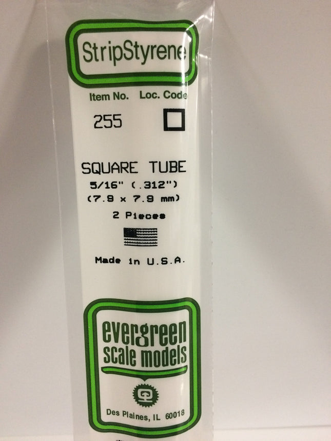 Evergreen 255 .312" (7.9mm)White Styrene Square Tubing All Scales - package