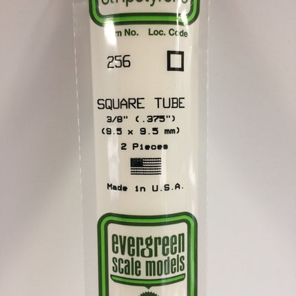 Evergreen 256 .375" (9.5mm)White Styrene Square Tubing All Scales - package