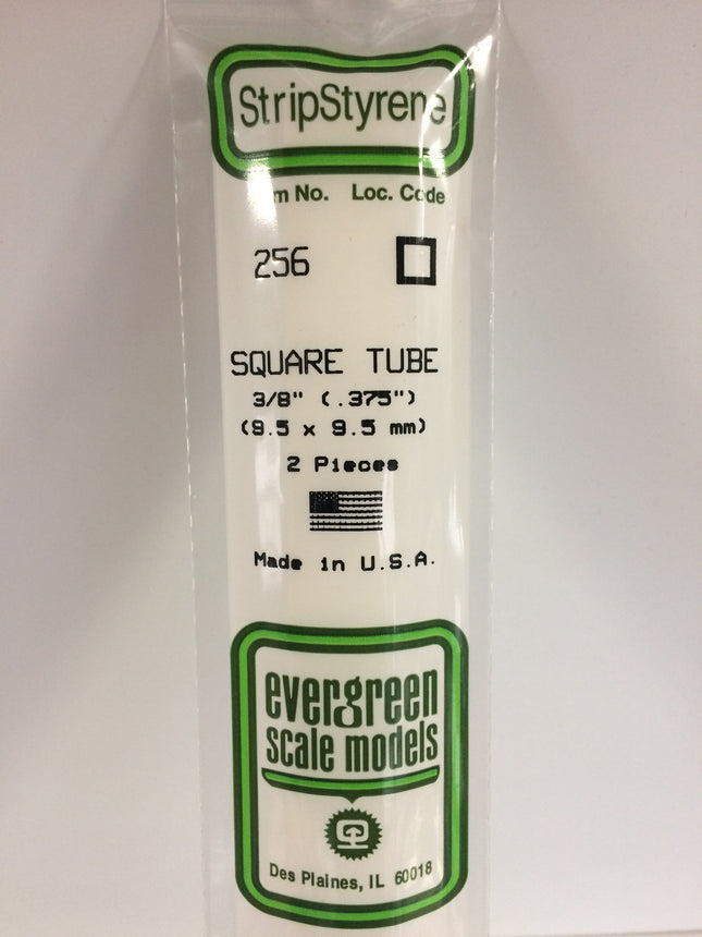 Evergreen 256 .375" (9.5mm)White Styrene Square Tubing All Scales - package
