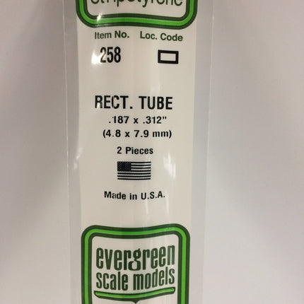 Evergreen 258 .188" x .312" (4.8mm x 7.9mm) White Styrene Rectangular Tubing All Scales - package