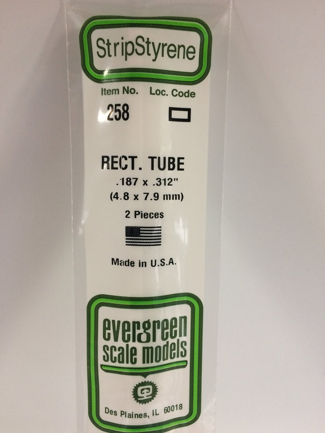 Evergreen 258 .188" x .312" (4.8mm x 7.9mm) White Styrene Rectangular Tubing All Scales - package