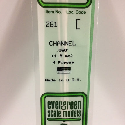 Evergreen 261 .060" (1.5mm) White Styrene Channel All Scales - package