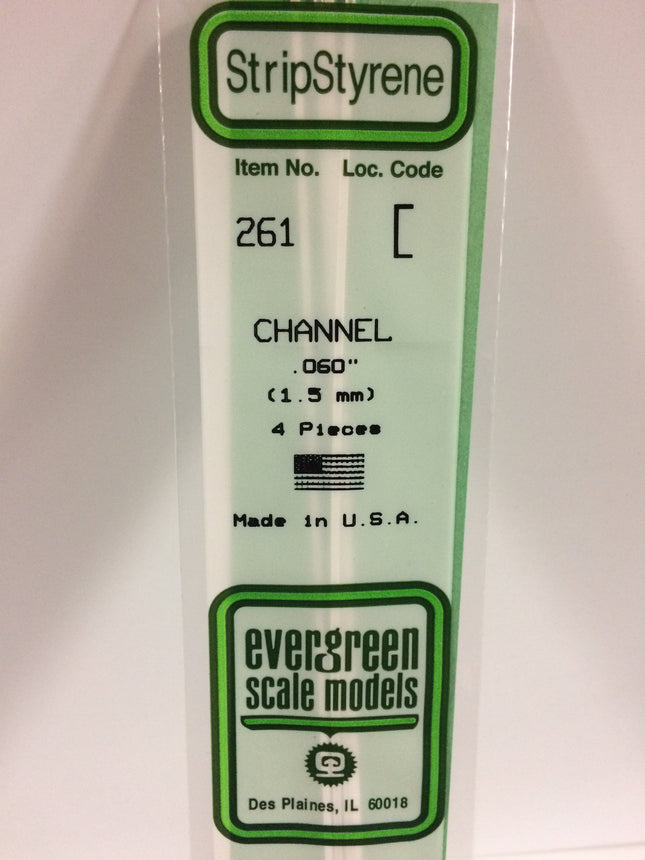 Evergreen 261 .060" (1.5mm) White Styrene Channel All Scales - package