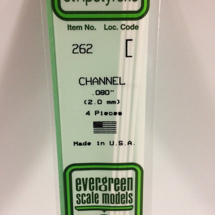 Evergreen 262 .080" (2.0mm) White Styrene Channel All Scales - package