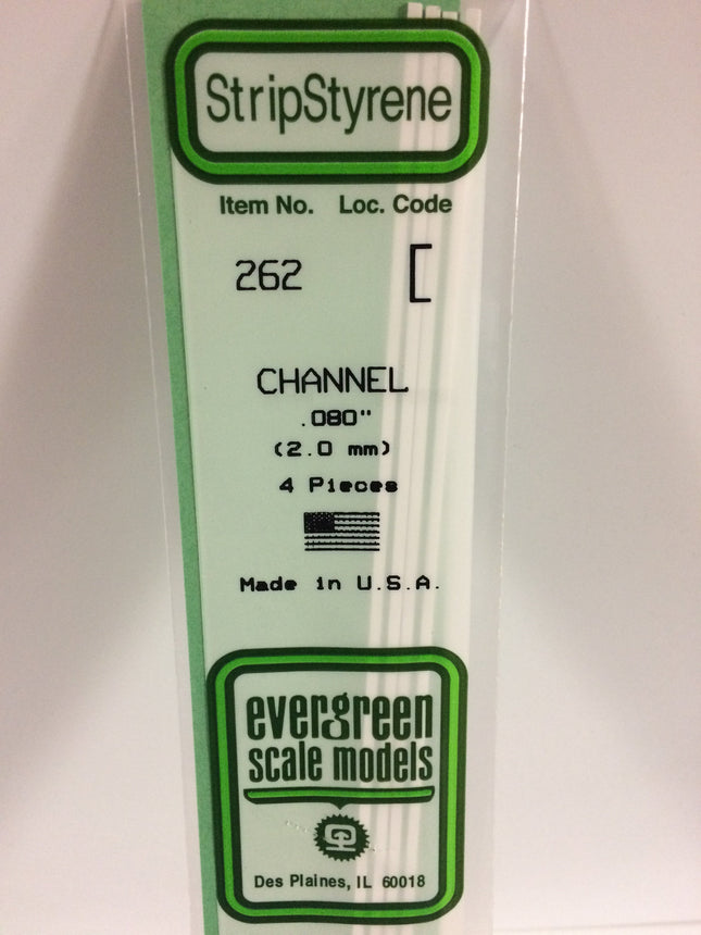 Evergreen 262 .080" (2.0mm) White Styrene Channel All Scales - package