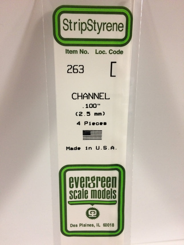 Evergreen 263 .100" (2.5mm) White Styrene Channel All Scales - package
