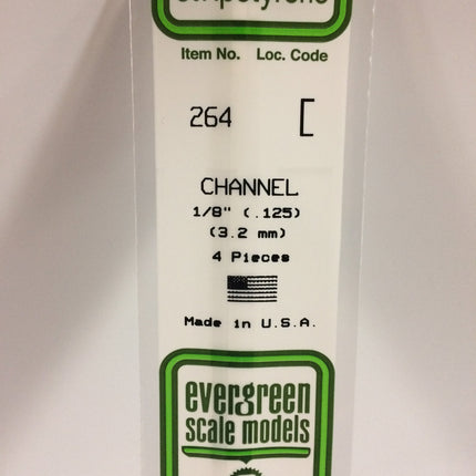 Evergreen 264 .125" (3.2mm) White Styrene Channel All Scales - package
