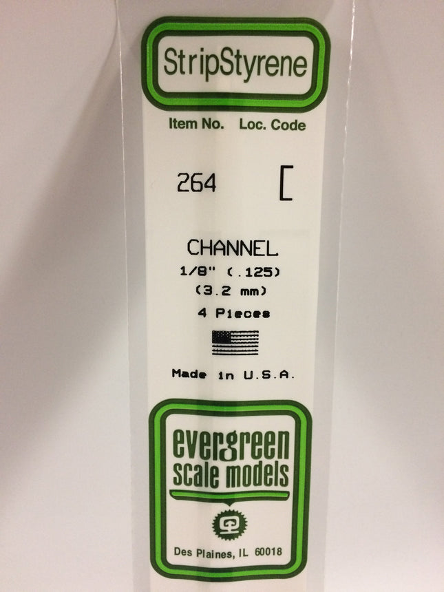 Evergreen 264 .125" (3.2mm) White Styrene Channel All Scales - package